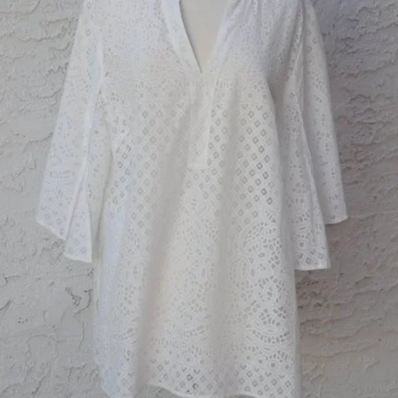 Chicos White Lace Tunic Top Size 2 L Cotton Blend Length 29" Excellent Condition - Picture 7 of 10